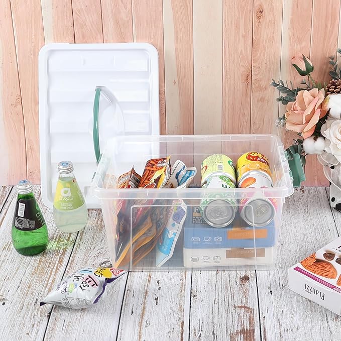 Saedy 14 Quart Plastic Storage Bin with Lid, 6 Packs Clear Latching Container Box