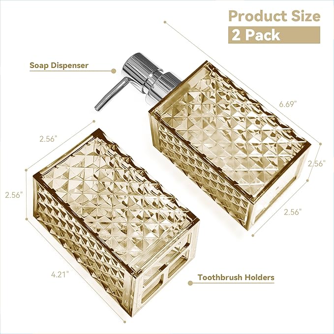 2PCS Beige Bathroom Accessories. Contain Soap Dispenser and Toothbrush Holder Set. Boho Bathroom Set for Blue Bathroom Décor