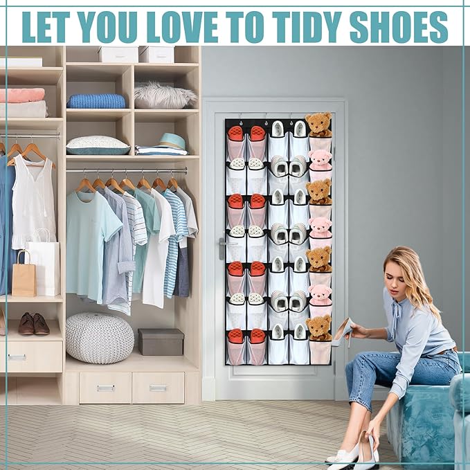 Windyun 2 Pcs 70 Large over The Door Shoe Organizer Hanging Shoe Rack for Closet Holder Black Mesh Pockets Back to School Behind Door Hanger Storage Nonslip for Home Room School Dorm, Each 35 Pockets