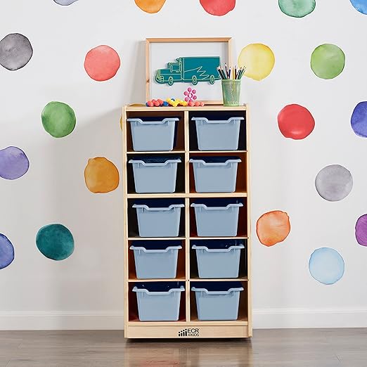 ECR4Kids Scoop Front Storage Bins, Multipurpose Organization, Powder Blue, 10-Piece