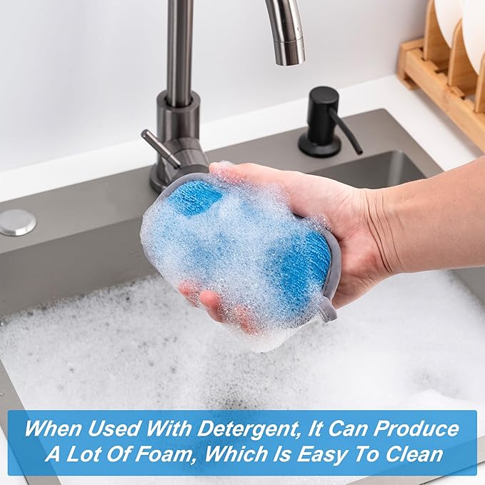 Dual-Sided Multi-Purpose Scrub Sponges, Non-Scratch Dishwashing Sponges for Kitchen, Reusable Microfiber Sponge for Efficiently Cleaning Dishes, High Density Sponge Inside (6 Pack, Medium) Gray