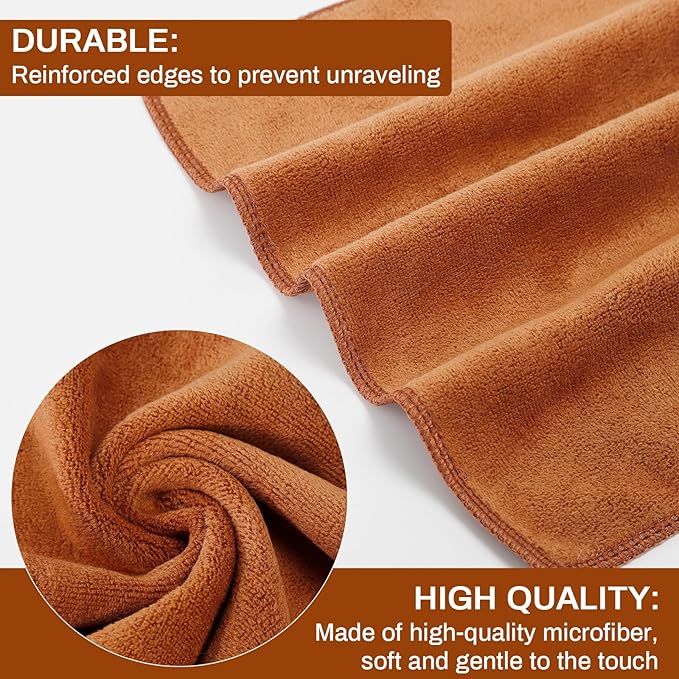 Microfiber Makeup Remover Cloth Face Towels Makeup Pads Soft Fingertip Face Wash Cloth Reusable Machine Washable High‑Absorbency Quick‑Dry Cleansing Facial Towels 12 × 12 in 6 Pack——Brown