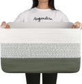 OIAHOMY Large Blanket Basket, 22”x17”x12” Rectangle Woven Baskets, Nursery Blanket Storage Living Room, Toy Storage With Handle, Large Baskets for Organizing-Green/White
