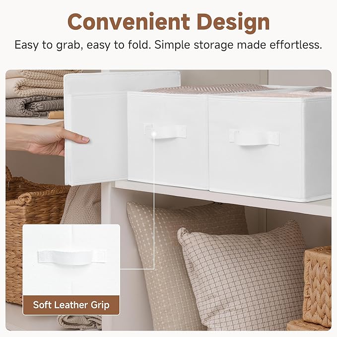 StorageWorks Collapsible Shelf Baskets, Storage Bins for Clothes, Closet Organization and Storage, White, 3-Pack, Large