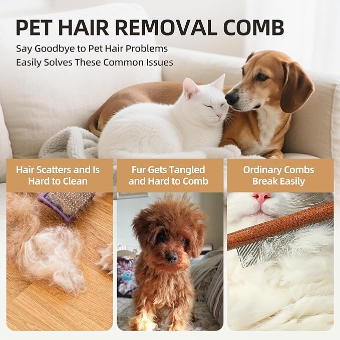 Pet Grooming Combo Tool for Cats and Dogs, Deshedding and Dematting Rake with Metal Comb forDetangling Long, Matted Fur (White)