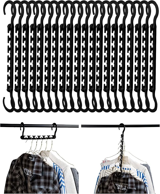 Mr. Pen- Space Saving Hangers for Clothes, 20 pcs, Black, Plastic Multi Clothes Hangers Space Saving, 6 Slots, 360° Rotating Hooks