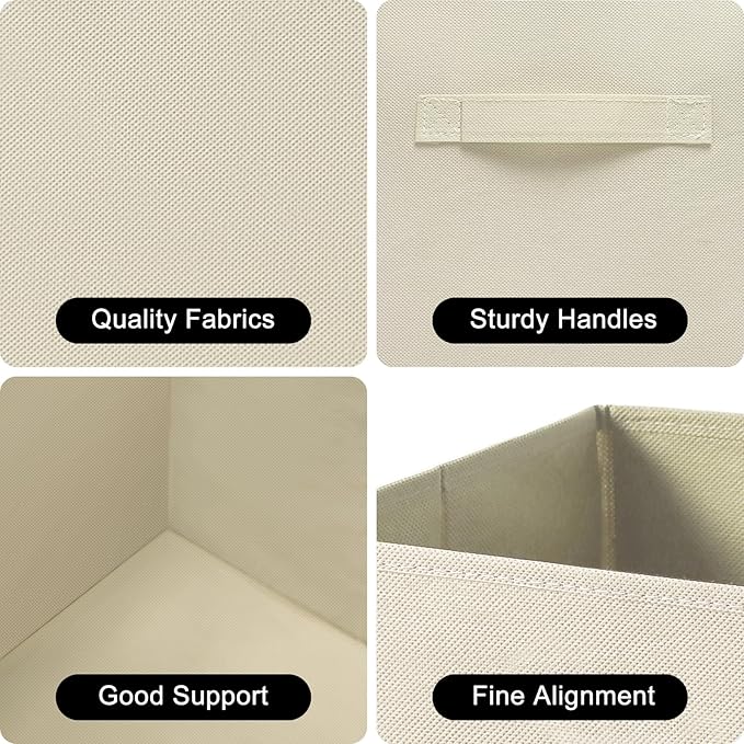 Fabric Storage Bins - 6 Pack Collapsible Cube Organizer for Closet, Shelves & Living Space, Pastel & Dark Color Options - Foldable Storage Boxes with Handles for Clothes (Beige, 11 inch)