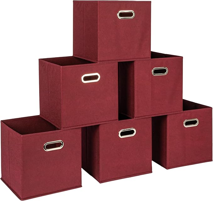 Household Essentials Foldable Fabric Storage Cubes 36-Pack – 11x11x11 Stackable Non-Woven Bins with Chipboard Sides & Grommet Handles – Closet, Shelf, Nursery, or Office Organizer – Burgundy