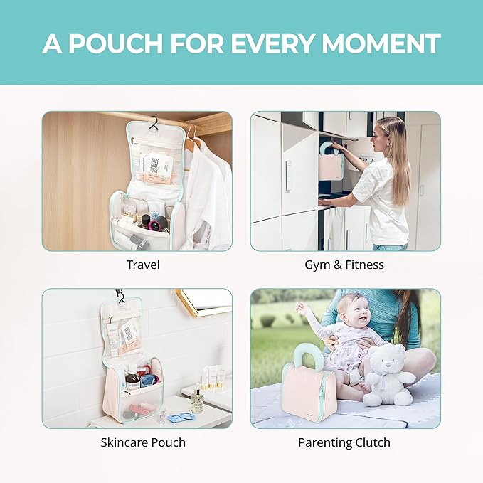 Tuck Hanging Toiletry Bag - Water-Resistant Travel Makeup Organizer with Spacious Compartments & Padded Handle for Women (Blush Petal & Mint) (Tuck Hanging Toiletry Bag)
