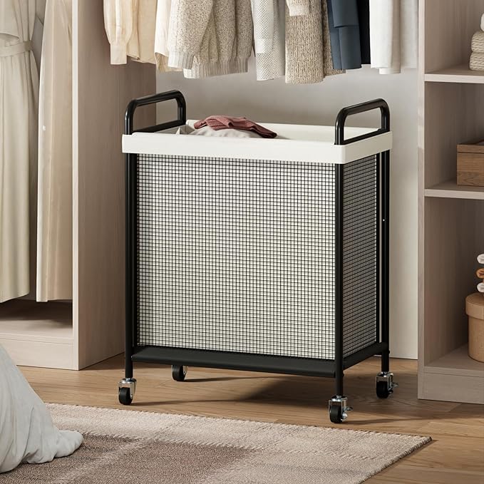 WOWLIVE Rolling Laundry Hamper with Wheels, 90L Laundry Basket with Removable Liner Bag, Laundry Sorter with Metal Handle, Large Capacity Clothes Hamper for Laundry Room, Bathroom and Dorm, Beige