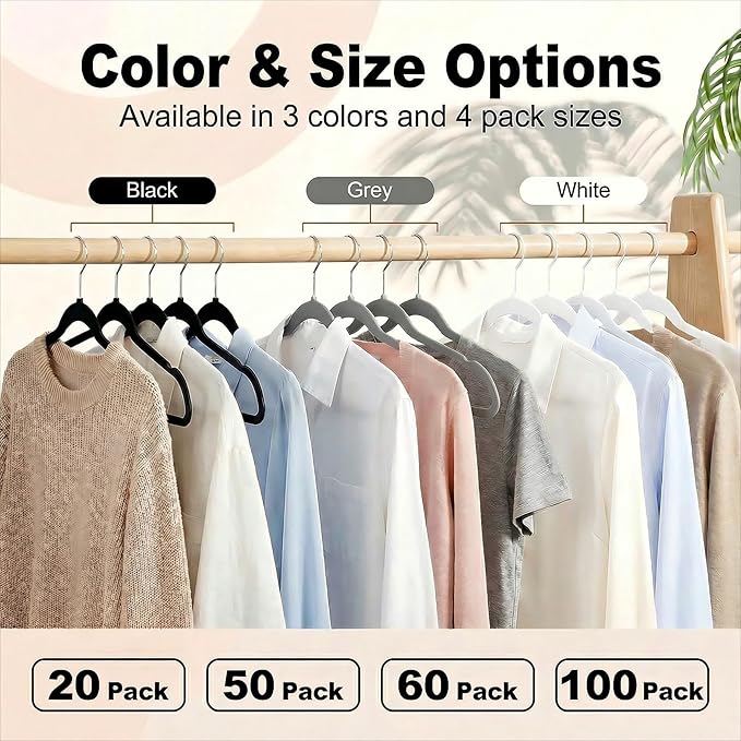 HOUSE DAY Black Plastic Hangers 20 Pack - Heavy Duty Non-Velvet Hangers with 360° Swivel Chrome Hook & Non Slip Notches - Slim Space Saving Clothes Hangers Ideal for Dresses Coats Shirts Jackets