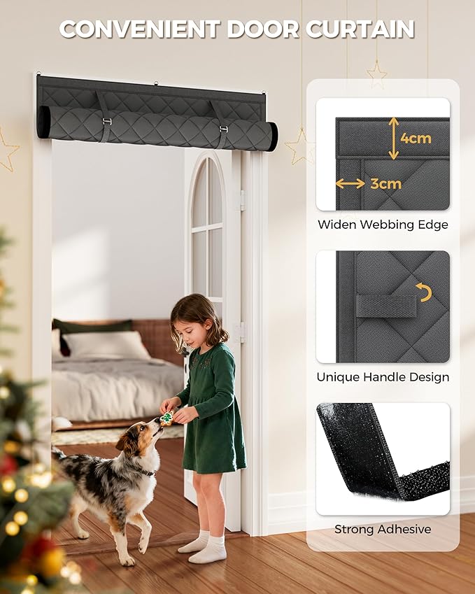 Thermal Insulated Door Curtain Fits Door Size 30 x 80 Inch, Oxford Cloth Thicken Cotton Filled, Curtain Size 33" x 82", Single Piece Door Insulation Blanket Cover for Cold in Winter, Grey