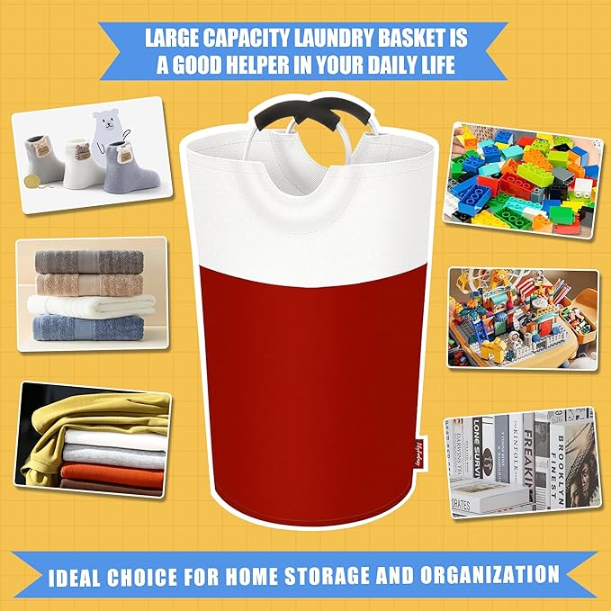 125L Laundry Basket, Collapsible Laundry Hamper with Padded Handles, Waterproof Laundry Bag, Tall Clothes Hamper Stand Up Well, Foldable Laundry Baskets for Easy Storage(Red)