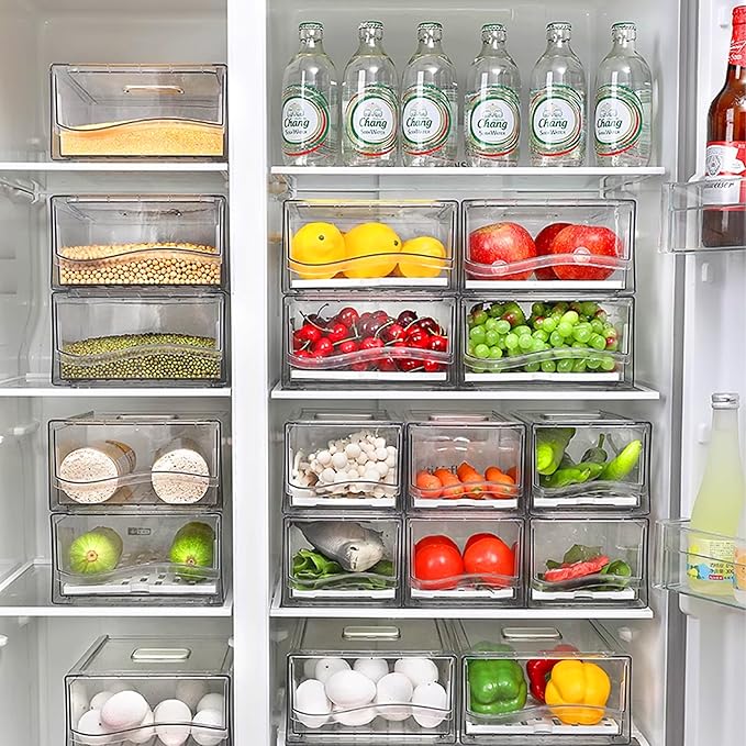 2 Pack Fruit Storage Containers for Fridge, Stackable Refrigerator Organizers and Storage,Reusable Storage Containers,Fridge Organizer Drawer for Produce,Vegetable in Home Kitchen, Restaurant,BPA-Free
