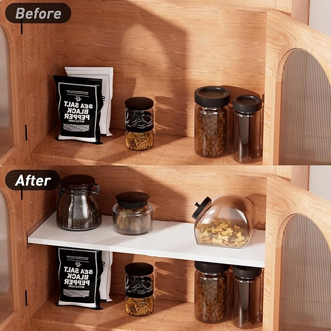 SANNO Expandable Closet Shelf Organizer, Adjustable 17-31" Tension Shelf with Heavy-Duty Adhesive - DIY Shelf Dividers for Cabinet, Pantry, Wardrobe, Kitchen, 2 Pack