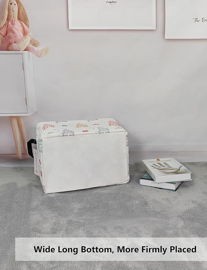 QUEENLALA Rectangular Laundry Hamper/Foldable Nursery Laundry Basket for Organizing/Storage Bin Baskets/Children Toy Office Bedroom/Toy Bin Closet Shelf Baskets（Rec-Rose Castle）