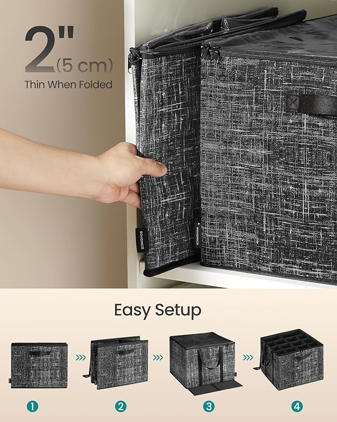 SONGMICS Shoe Organizer for Closet, Fits up to 16 Pairs, Shoe Boxes, Fabric Storage Cube with Handles and Transparent Lid, Space-Saving for Bedroom, Entryway, Ink Black ULSP601B01