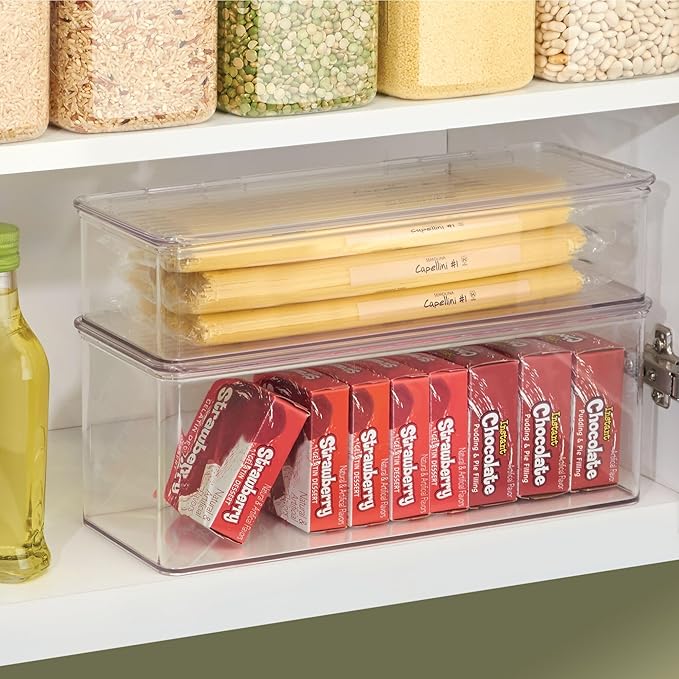 iDesign Recycled Plastic Stackable Pantry Storage Bin with Lid – Clear