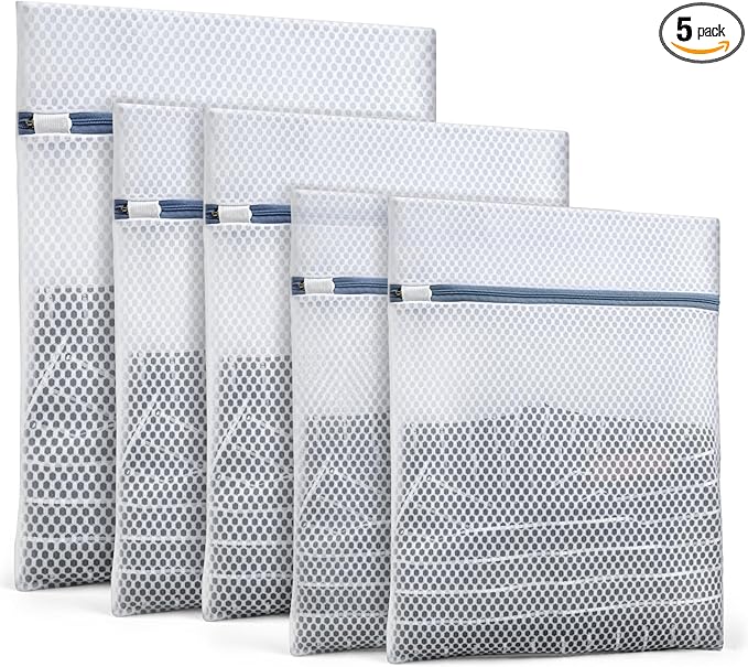 Heavy-Duty Honeycomb Mesh Laundry Bags, 5-Pack (2 Small 9x12, 2 Medium 12x16, 1 Large 16x20) | Delicates Wash Bags for Lingerie & Baby Clothes