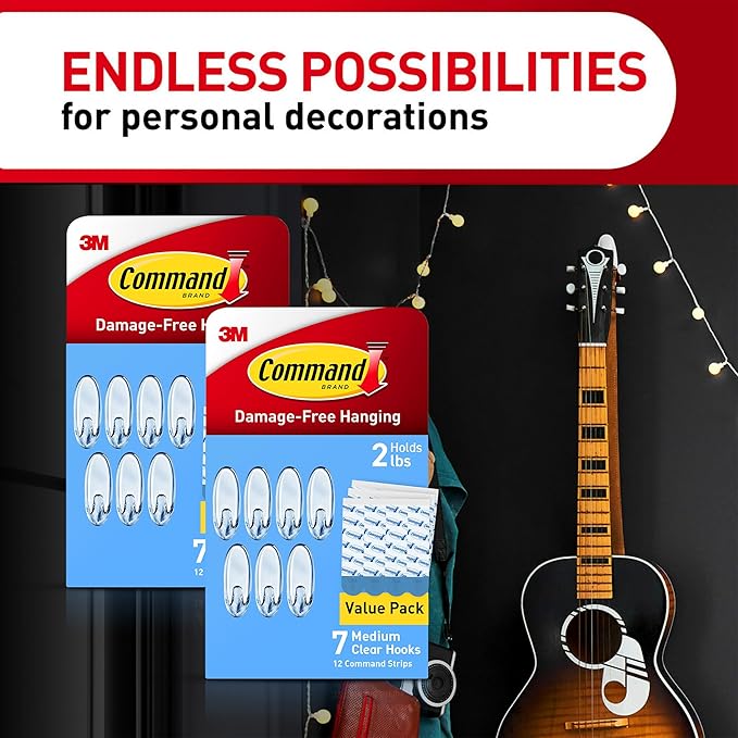 Command Clear Medium Hooks, 14 Hooks, 24 Strips - Easy to Open Packaging, Organize Damage-Free