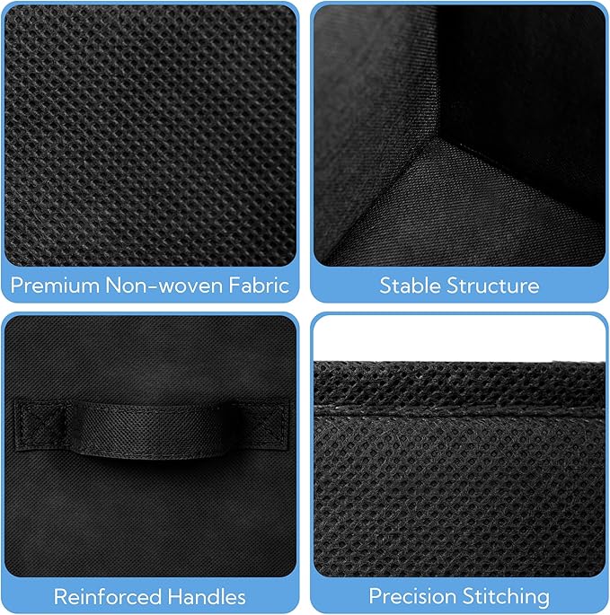 Cupic Cupid 11 Inch Storage Cube, Fabric Cube Storage Bin with Handles, Storage Cube Organizer for Clothes and Toys, Collapsible Cube Bins for Closet, Shelves, Nursery, 6-Pack, Black
