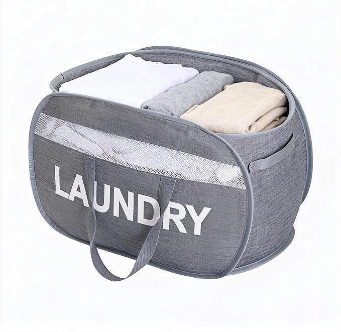 Tsmallbear Foldable Laundry Basket with Lid, Oxford Cloth Reinforced Steel Ring Collapsible laundry hamper, 70L Breathable Mesh Dirty clothes hamper with Dual Handles for Home, Dorm, Apartment