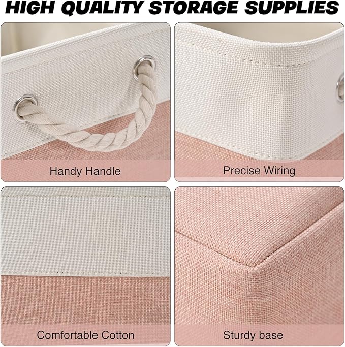 DUHEL Storage Bins 3 Pack, Fabric Storage Basket for Collapsible Medium Canvas Storage Baskets for Organizing Shelf Nursery Home Closet . (White&Blue-3PCS) (White&Pink-3PCS)