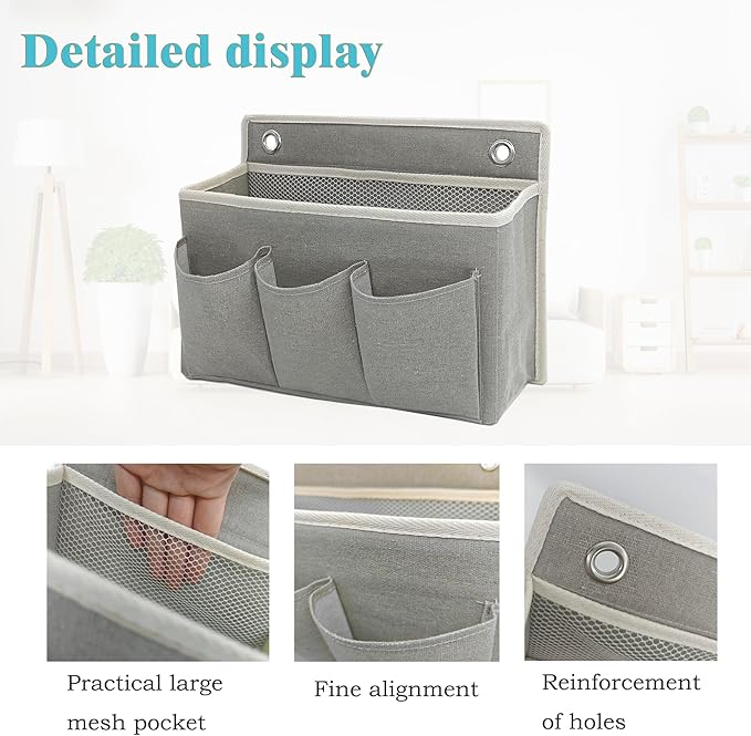 Someteth 2-Pack Wall Hanging Organizer Bag/Hanging Baskets with Large Mesh Compartment & 3 Pockets，Over the Door Organizer Space Saving Storage for Bedroom,RV Camper, Closet (Gray -2 Pack)