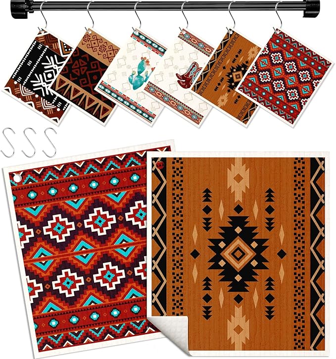 Kitchen Swedish Dishcloths with Hooks - 6 Pack Reusable Dish Cloths for Washing Dishes Fast Drying Cute Fun Swedish Dish Towels Washable Cleaning Sponge, Brown Cowboy