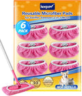 KEEPOW 6 Pack Reusable Mop Pads Compatible with Swiffer Sweeper, Coral Fleece Washable Swiffer Mop Pads, Dry & Wet Sweeping Mopping Cloths (Pink, Not Included Mop)