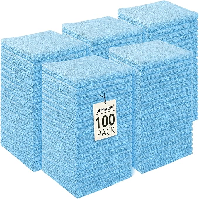 Washcloths Bulk - 100 Pack - Face Towels (12" x 12"), Highly Soft Wash Cloths and Hand Towels, Fast Drying Multi-Purpose Microfiber Cleansing Cloths for Bathroom, Hotel, Spa, and Salon - Blue