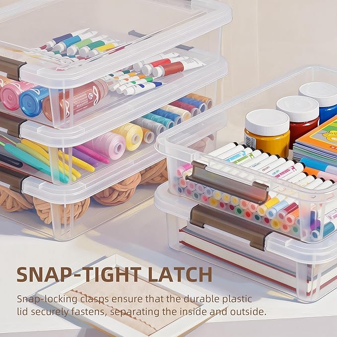 Citylife 6 PCS Clear Plastic Container Clip Box with Latching Lids, Stackable Document Paper Protectors Organizer Container for Office, Home, and School Supplies