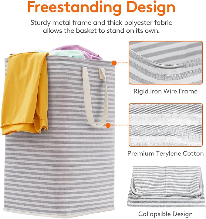 Lifewit 1 Pack Laundry Hamper Large Collapsible Laundry Baskets, Freestanding Waterproof Clothes Hamper with Easy Carry Handles in Laundry Room Bedroom Bathroom College Dorm, Grey, 80L