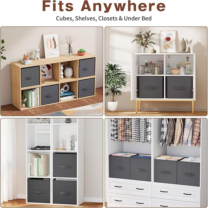 Fabric Storage Bins, Foldable Storage Cubes Baskets with Handle for Organizing, Collapsible Bins Cube Organizer Baskets for Closet, Shelves, Clothes, Towel (Gray, 3 Pack)