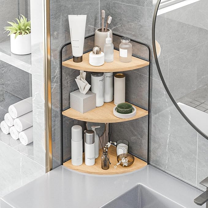 Bathroom Counter Organizer,Countertop Organizer,Vanity Organizers,Bathroom Storage,Bathroom Sink Caddy,Counter Shelf,Corner Counter,Corner Shelves(Black-Burlywood)