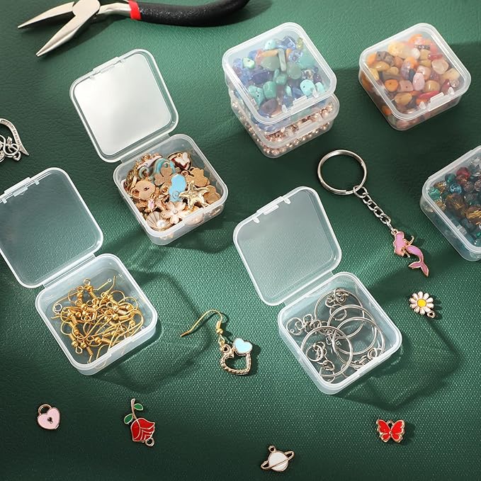 6 Pieces Mini Plastic Clear Beads Storage Containers Box for Collecting Small Items, Beads, Jewelry, Business Cards, Game Pieces, Crafts (1.7 x 1.7 x 0.79 Inch)
