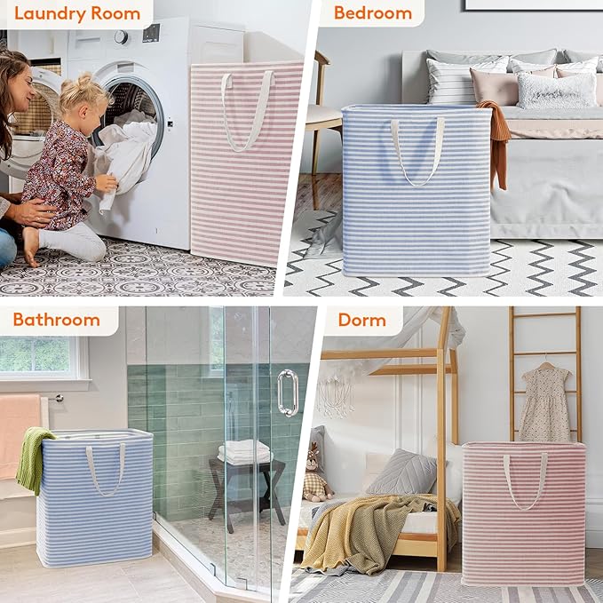 Lifewit 2 Pack Laundry Hamper Large Collapsible Laundry Baskets, Freestanding Waterproof Clothes Hamper with Easy Carry Handles in Laundry Room Bedroom Bathroom College Dorm, Pink&Blue, 2 x 100L