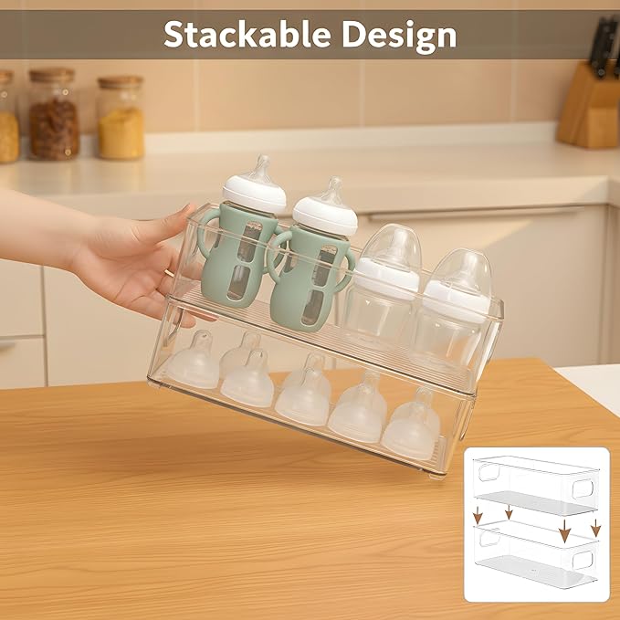 MGY 4Pack Clear Magnetic Baby Bottle Organizer for Refrigerator, Space-Saving Storage Container for Baby Bottles,Bottle Organizer