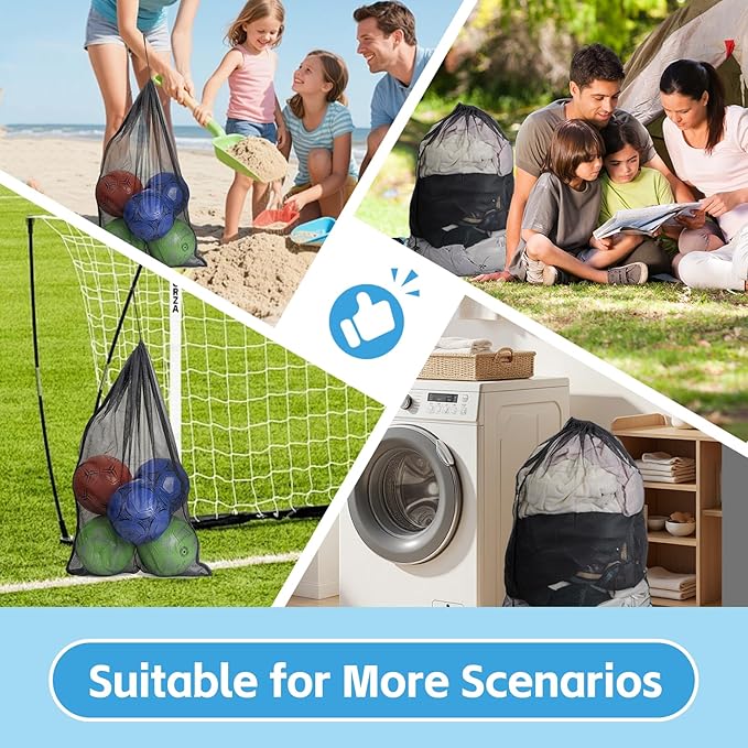 2 Pack Mesh Laundry Bags,24 x 35 Inches Heavy Duty Drawstring Dirty Clothes Bag for Camp,College,Dorm,Travel,Family,Apartment Dwellers,RV & Cruise Essentials(Black)