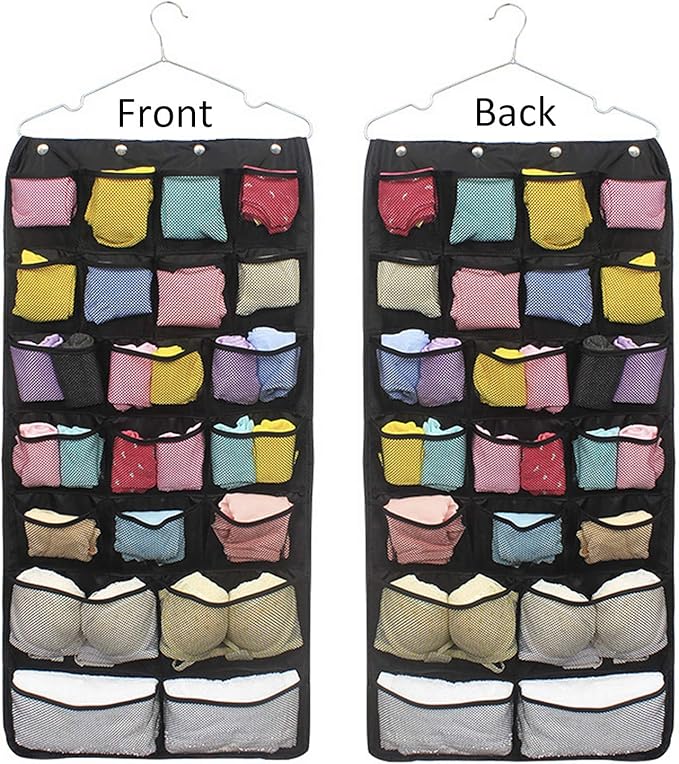 Oxford Hanging Closet Organizer for Underwear, Stocking, Bra and Sock, Dual-Sided Space Saving Storage Holder with 42 Pockets