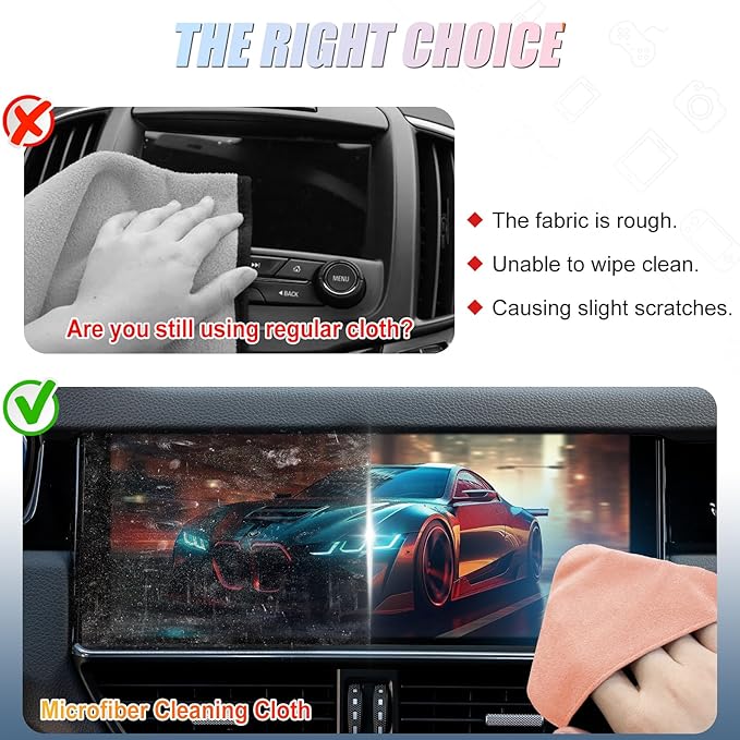 SuperKaKa 2Pack Car Screen Cleaner- Vehicle Touchscreen Microfiber Cleaning Cloth, Touch Screens Clean Wipes Cars Interior Accessories Universal for Tesla Dashboard Display (Pink&Blue)