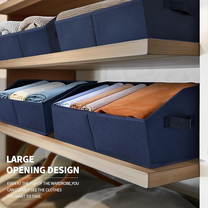 Closet Baskets for Shelves Trapezoid - Decorative Storage Baskets with Handle, Closet Bins for Organization, Shelf Storage Bins for Clothes, Books, Home, Office, 3 Pack, Navy Blue