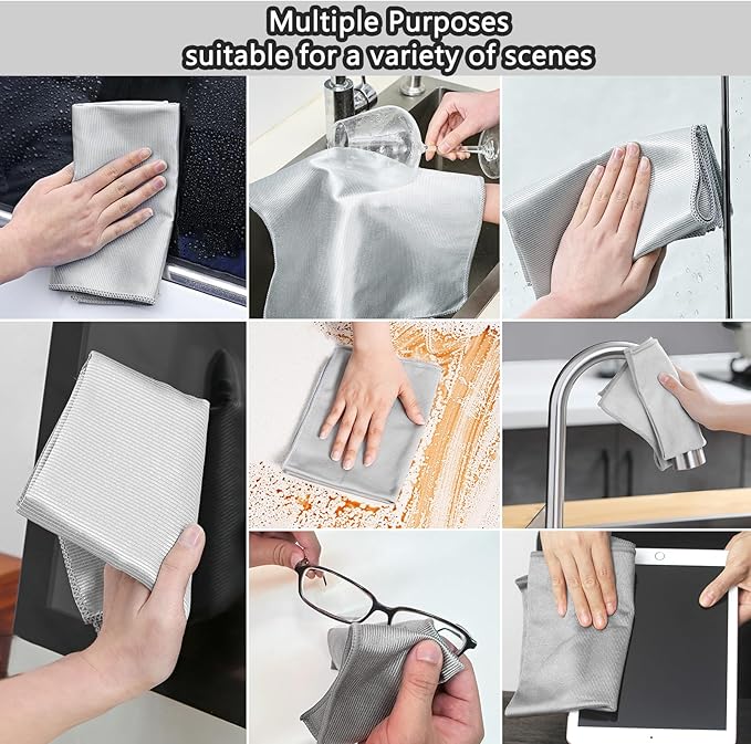 XANGNIER Microfiber Glass Cleaning Cloths,8 Pack Streak Free Miracle Cleaning Cloth,Reusable Lint Free Cleaner Towels for Kitchen,Windows,Mirror,Glasses,Car Windshields,Stainless Steel,11.8"×11.8"