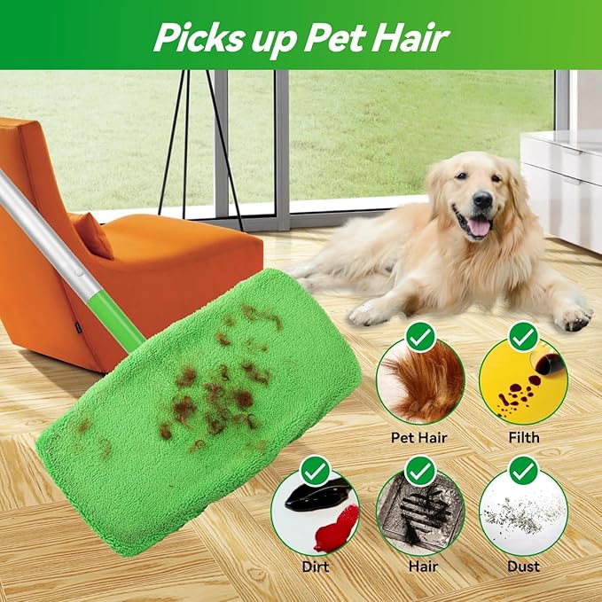 Reusable Microfiber Mop Pads Washable Wet Pads Compatible with Swiffer Sweeper Refills Pads for Wet & Dry Sweeping Cloths Mop Head Replacement for Household Cleaning (Green 4PCS)