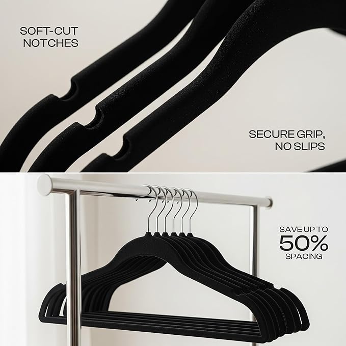 Utopia Home Velvet Hangers 150 Pack - Non-Slip Suit Hangers with 360 Degree Rotatable Hook - for Pants, Coats, Shirts & More (Black)