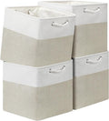 13x13 Storage Cube Bins 4Pack,Collapsible Cube Storage Organizer for Closet, Fabric Storage Box w/ Rope Handles, Foldable Storage Baskets for Shelves, Clothes,Closet Organization - White/Coffee