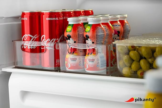 Pikanty - 15-Inch Refrigerator Organizer Bin with Handles - Clear Plastic Storage for Fridge, Pantry, or Countertop - Dishwasher Safe - Made in the USA