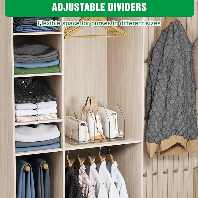 Bag & Purse Organizer for Closet, 4 Sets Adjustable Clear Handbag Storage Shelf, Plastic Clutch Dividers for Closet Organizers and Storage-Keep Purses upright (4 Sets)