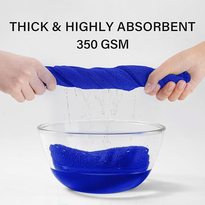 Ninia Blue Microfiber Cloth 12 Pack 35x35 cm, Thick & Absorbent Reusable Towels for Car Detailing Stainless Steel Polishing Electronics Dish Cloths Lint Free Cleaning Rags Glass, Kitchen & House