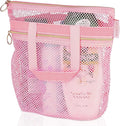 Mesh Shower Bag 10.2x9.9'' Quick-Dry Caddy with Zipper & 2 Pockets. Portable Toiletry Tote for Bathroom, Gym, Travel, Camp, Beach, for Sunscreen, Dorm & College Essentials (Pink)